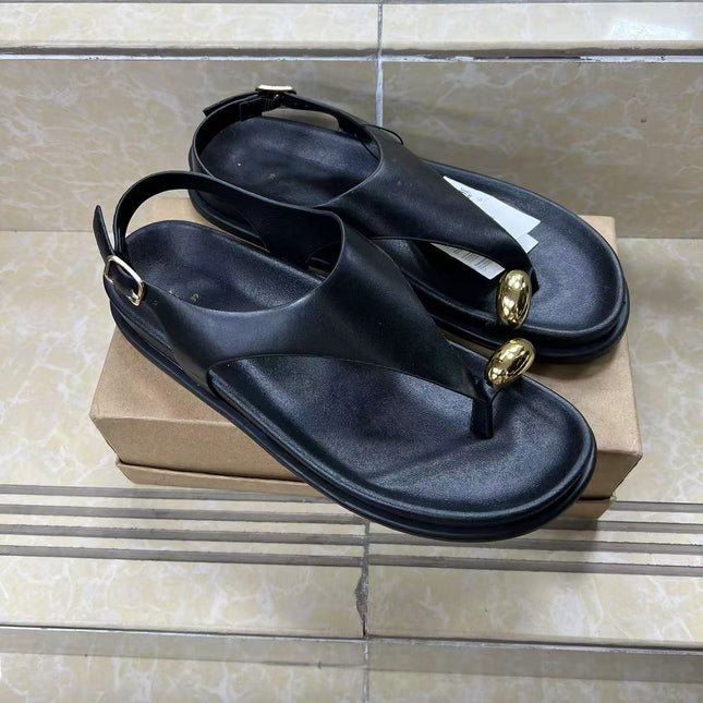 Foreign Trade Versatile Casual Metal Ring Flat Herringbone Women's Sandals