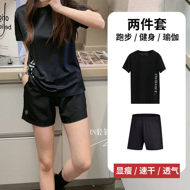Sports suit Women's Summer T-shirt Yoga Running Suit Loose Quick-drying Fitness Top plus size Short-sleeved Sports Shorts