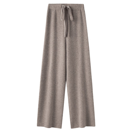 100% wool wide-leg pants women's autumn and winter outer wear lengthened straight pants draping casual striped knitted mop pants