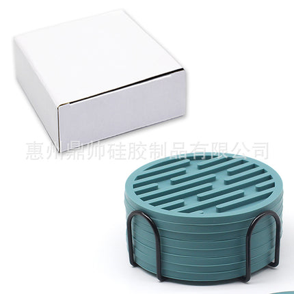 Silicone Coaster 10cm Round Heat Insulation Mat Marble Coffee Coaster Mat Anti-Perm Mat Set Storage Striped Drain