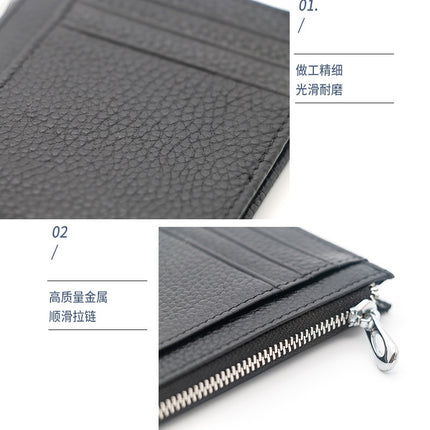High-End Multi-Card Slot Genuine Leather Zipper Card Holder for Men, Thickeneded First-Layer Cowhide, Women's Small Change Driver's License Bag Cover
