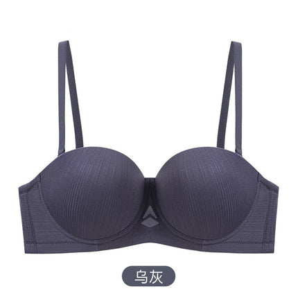in stock sexy underwear women's half cup smooth seamless bra with steel ring small chest gathered strapless underwear bra