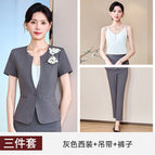 Gray suit + suspenders + pants / S