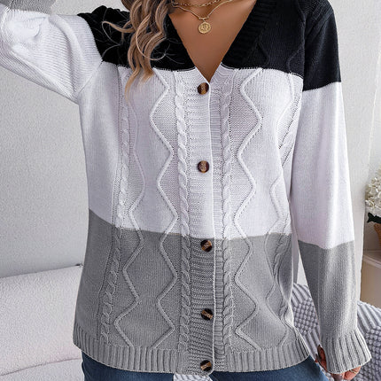 Big Sale Real Shot Autumn and Winter Casual Contrasting Color Button Long-Sleeved Sweater Cardigan Jacket Independent Station Cross-Border Women's Clothing