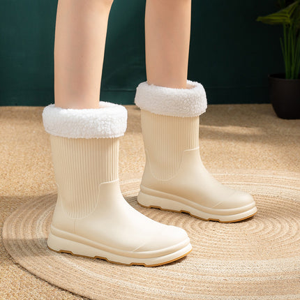 2026 Cross-Border Winter Thick-Soled Cotton-Lined Rain Boots for Women, Fashionable Waterproof Non-Slip Outdoor Mid-Calf Rain Boots for Hiking