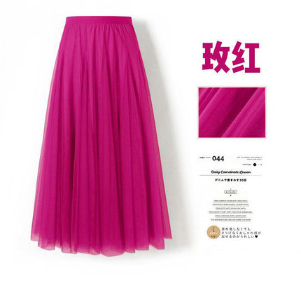 Mesh Skirt Long Skirt Mid-length A- line Skirt Summer Square Dance Skirt 720 Degree Large Swing Skirt in stock Hair