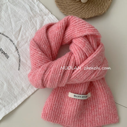 Factory Wool Blended Solid Color Wool Scarf Women's Winter White South Korea New Student Couple Simple Knitted Scarf