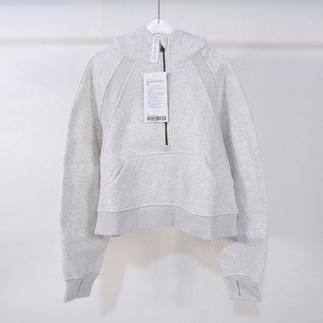 Winter Loose Women's Sports Sweater Camping Half Zip Hoodie fleece-lined Outdoor Running Warm Jacket Thickened