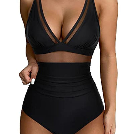 European and American Cross-border Explosions Women's Sexy Hollow Mesh Deep V Gather Perspective Bikini Bikini