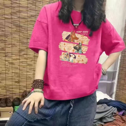 2025 New Fashion Brand Pure Cotton Short-sleeved T-shirt Women's Summer Explosions American-style plus size Women's Loose Shoulder Half Sleeve