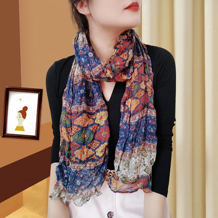 Spring and Summer Cotton Linen Pressed Pleated Leopard Scarf Women Autumn and Winter New Stylish Fashion Beach Scarf Shawl