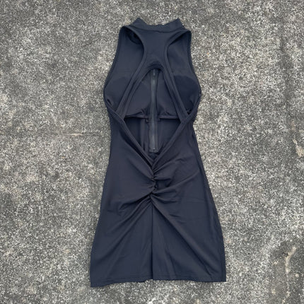 Solid Color Women's Fitness Jumpsuit Shorts with Pleated Back Waist, Hollow-Out, Beautiful Back, Naked Feeling, Soft, Tight-Fitting Zipper Jumpsuit