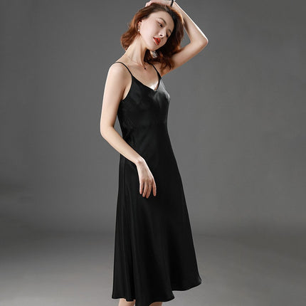 Sling dress Women's Spring Acetic Acid Satin Mid-length Interior French Style Women's Cold Style Sling Dress