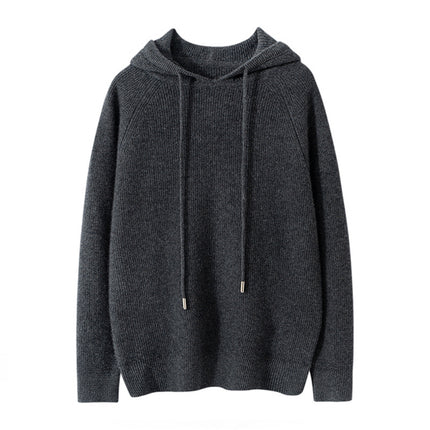 Early Autumn New Hooded Women's Simple Solid Color Yuanbao Needle Hoodie Loose Slimming 100 Pure Cashmere Knitted Sweater