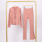 Smoke powder hooded jacket and bell-bottom pants suit / 2/S