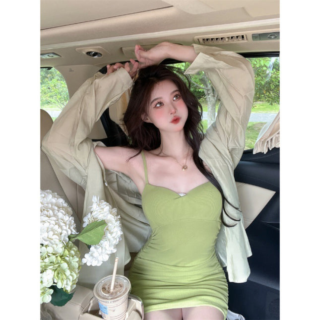French Style Slim-Fitting Suspender Skirt with Waist and Tight Hot Girl Hip-Hugging Short Skirt for Women in Summer with Pleated Dress