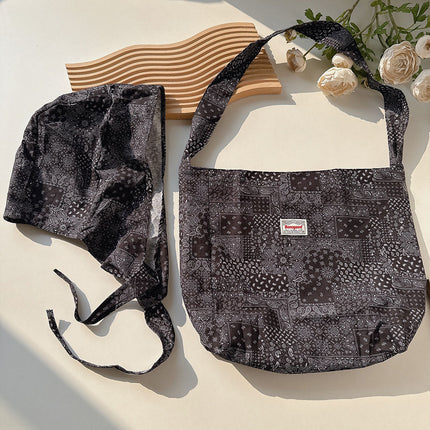 Japanese and Korean Popular Fried Street Hat Bag Two-Piece Set Women's Outdoor Leisure Travel Open Cotton Crosswalk Bag Ethnic