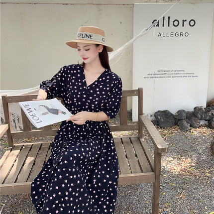 Cotton floral dress 2024 new thin waist pure wind Amazon artificial cotton beach dress fairy dress