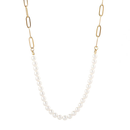 Simple cross chain stitching pearl necklace titanium steel electroplating 14K gold clavicle chain niche high-end accessories wholesale