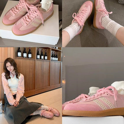 Blogger's Essentials~ Retro Lace-Trimmed Genuine Leather German Training Shoes 2024 New Model Silver Flat-Soled Sports Casual Shoes for Women