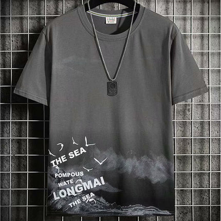 Short-Sleeved Men's Thin Simple 2024 T-Shirt New Loose Round Neck Summer Ins Trendy Hong Kong Style Student Male Street Stall Wholesale