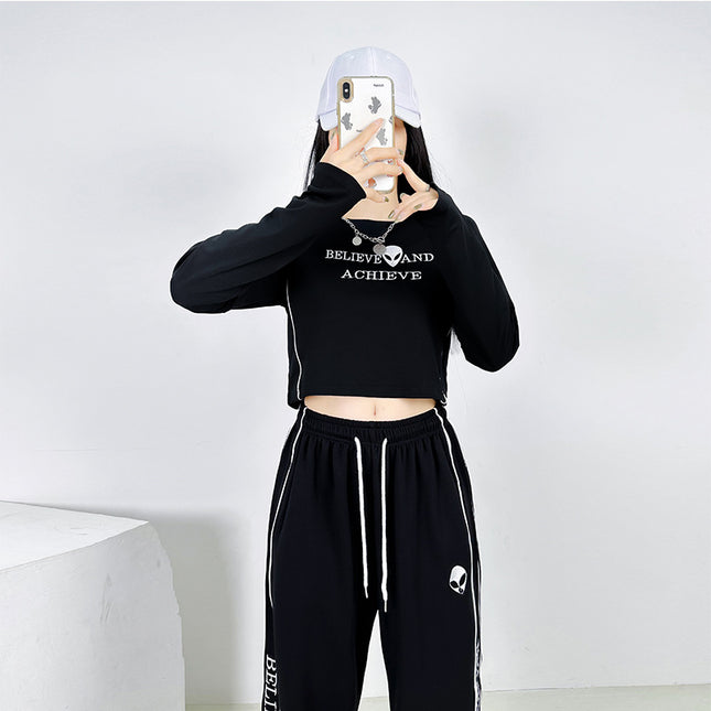 CBX same style autumn hip hop exposed navel hot girl alien jazz jazz embroidered fashion trousers sports two-piece set