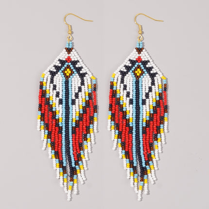 Cross-Border European and American Colorful Seed Bead Earrings, Niche Ethnic Style Handmade Earrings, Woven Long Tassel Trendy Personality Style