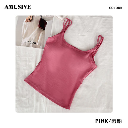 AMUSIVE Korean Style Double Shoulder Strap Camisole Women's Casual Slim-fit All-match Ins Texture Pattern Underwear Slimming Simple