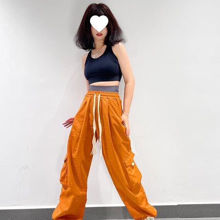 American-Style Ins Fleece-Lined Wide-Leg Retro Cargo Pants Loose Unisex Pocket Casual Street Dance Floor-Length Trousers Trendy