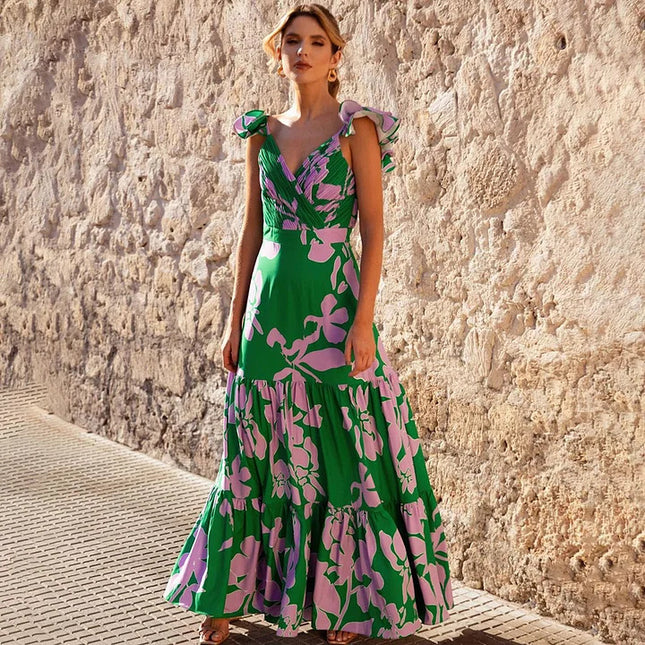 2024 European and American Swimwear New Printed Vacation Swimwear Umbrella Skirt suit Women's Cross-border Explosions 25174