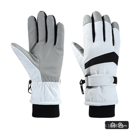 Curved-Finger Ski Gloves for Men and Women with Brushed Lining, Full Touch-Screen Palm, Cold-Proof, Warm, Non-Slip, Windproof Cycling Gloves