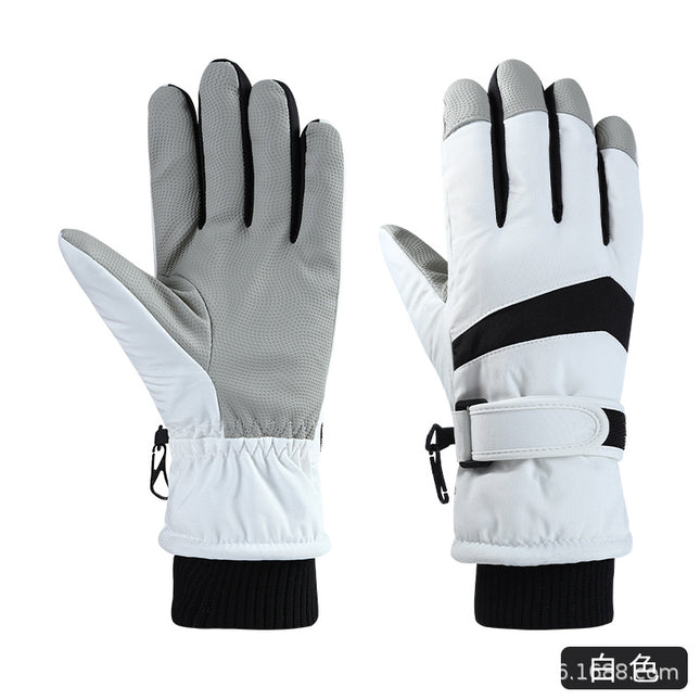 Curved-Finger Ski Gloves for Men and Women with Brushed Lining, Full Touch-Screen Palm, Cold-Proof, Warm, Non-Slip, Windproof Cycling Gloves