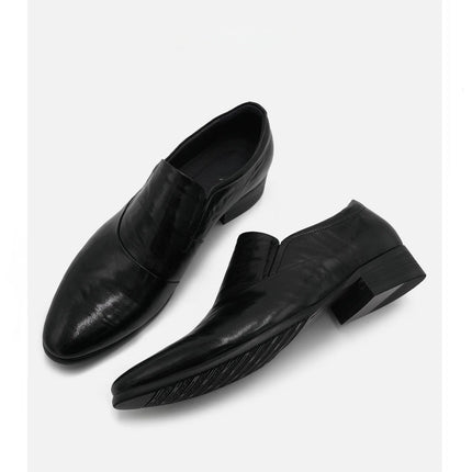 Men's Shoes 2025 Summer New Men's Low-Heeled High-End Casual Leather Shoes Soft-Soled Black Slip-On Shoes