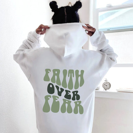Cross-Border Export Faith over Fear Hoodie Letter Print Kangaroo Flap Pocket Pants Drawstring Print Hoodie