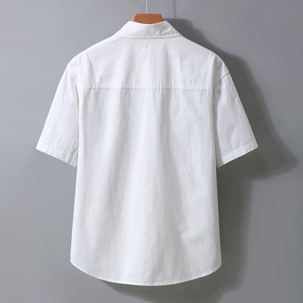 82513 Large Size Men's Loose Short-Sleeved Summer Pure Cotton Fat Boy Work Shirt Men's Casual Outer Wear One Piece Drop Shipping