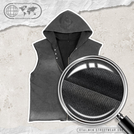 ETAI Men's Wear | American Retro Cardigan with Hat Heavy Sleeveless Top high quality Washed Spray Monkey Scattered T-Shirt