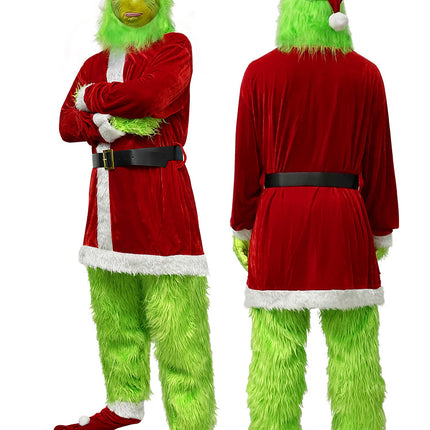 Santa Claus Grinch Green Furry Monster Grinch Party Performance Costume Cross-Border Christmas Costume Cosplay Set