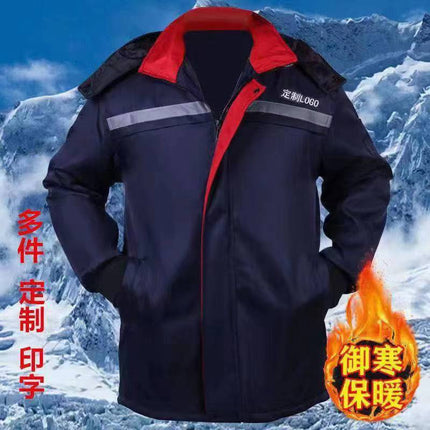 Winter Men's Cotton-Padded Clothes, Wear-Resistant Cotton-Padded Jackets, Cold-Proof Auto Repair Clothes, Workshop Jackets, Logistics Cotton-Padded Clothes with Logo, Mid-Length Styles