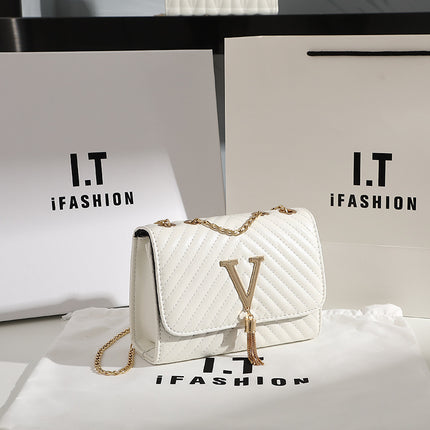 Women's Bags 2023 New Fashion Trend Striped Embroidered Shoulder Bag V-Shaped Tassel Decorative Crossbody Bag Dropshipping