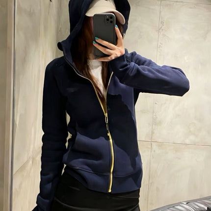 Lulu Original Scuba Cardigan Full Zipper Slim Long-Sleeved Hoodie Hooded Jacket Jacket Sweatshirt Women's Top