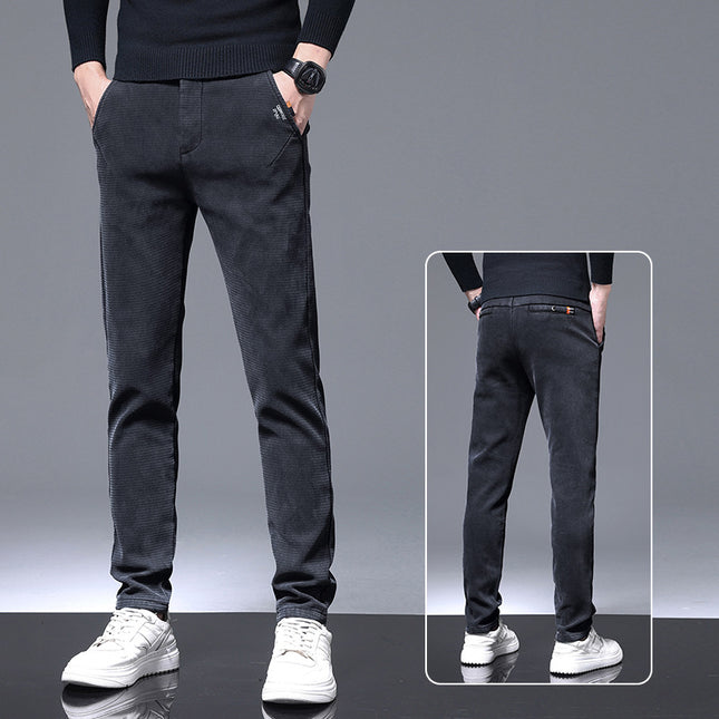 Men's Stretch Scrub Plaid Casual Pants for Men and Youth Hong Kong-style Slim-fit Slim Hip Leggings All-match Sports Pants
