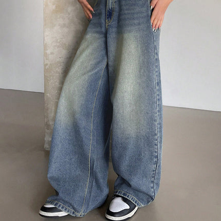 Cross-border foreign trade Amazon European and American water-washed blue wide-leg ultra-long floor-length jeans women's ripped loose casual pants