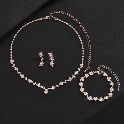 Wedding Fashion Hot Selling Jewelry suit European and American Temperament Gold and Silver Diamond Necklace Bracelet Earrings suit