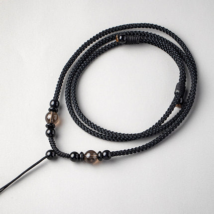 Artisan Obsidian Agate Emerald Pendant Rope Hand-woven Necklace Rope Men's and Women's Pendant Neck Pendant with Rope