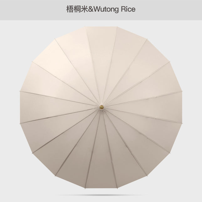 Solid color fresh 16-bone long handle umbrella double large rain-resistant straight rod umbrella High-looking ring handle long handle umbrella