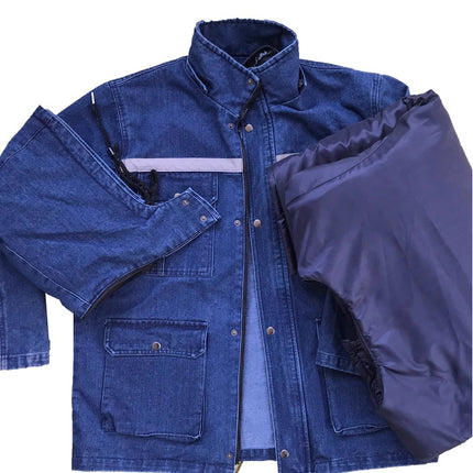 Winter Workwear Cotton Jacket for Men, Fleece-Lined, Thickened, Detachable, Cold-Proof, Cold Storage Cotton Coat, Welder Denim Labor Protection Cotton-Padded Jacket