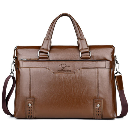 2025 new style horizontal men's bag messenger bag soft leather shoulder bag portable business bag 15 inch computer bag factory direct supply