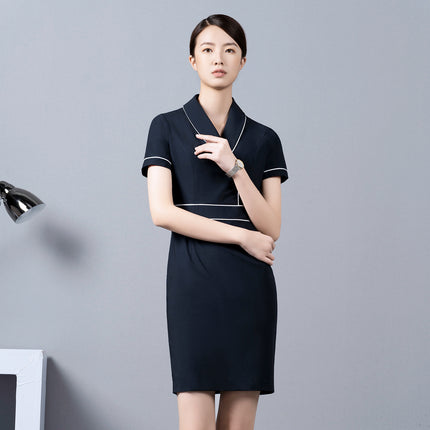 2025 New Navy Blue Professional Dress Women's Summer Front Desk Reception Work Wear Beautician Work Clothes High-End Club