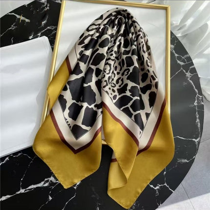 Simulated Silk Printed Silk Scarf for Women, Korean Cashew Leopard Print Headscarf, Four-Season Scarf, Professional Scarf Wholesale
