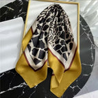 Large and small leopard dot yellow silk scarf / 68X68